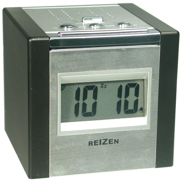 Reizen Talking LCD Alarm Cube Clock Silver and Black
