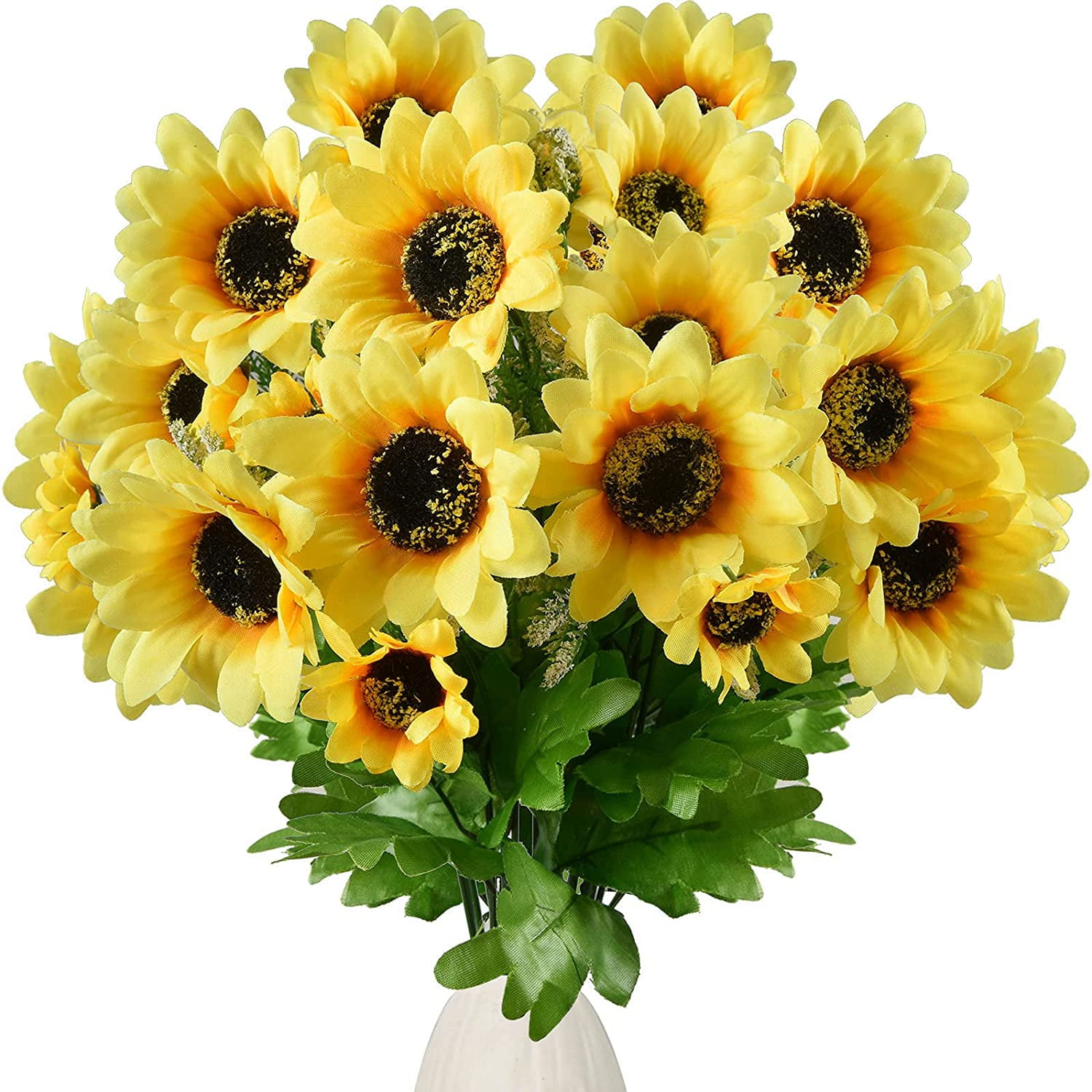 12 Yellow Sunflowers  22" Bush  Silk Wedding Flowers Bride Bouquet Centerpieces 