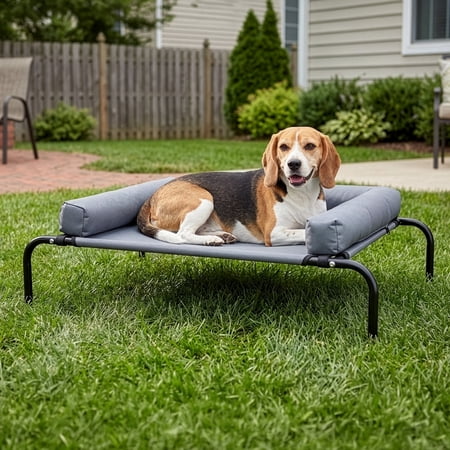 PETMAKER Elevated Dog Bed - 37.5” x 26” Small Dog Cot Bed with 3-Sided Bolster (Gray)