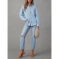 thumbnail image 6 of EMMIOL Women's Oversized 100% Cotton Denim Shirt Long Sleeve Button-Down Blouse with Pockets Casual Western Style, 6 of 7