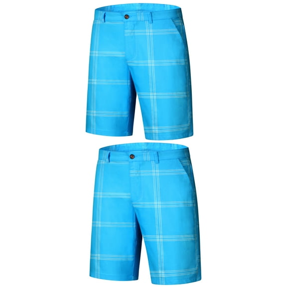 NOMADIC NOOK Plaid Shorts for Men's Regular Fit Flat Front Summer Chino Shorts 2 Pack