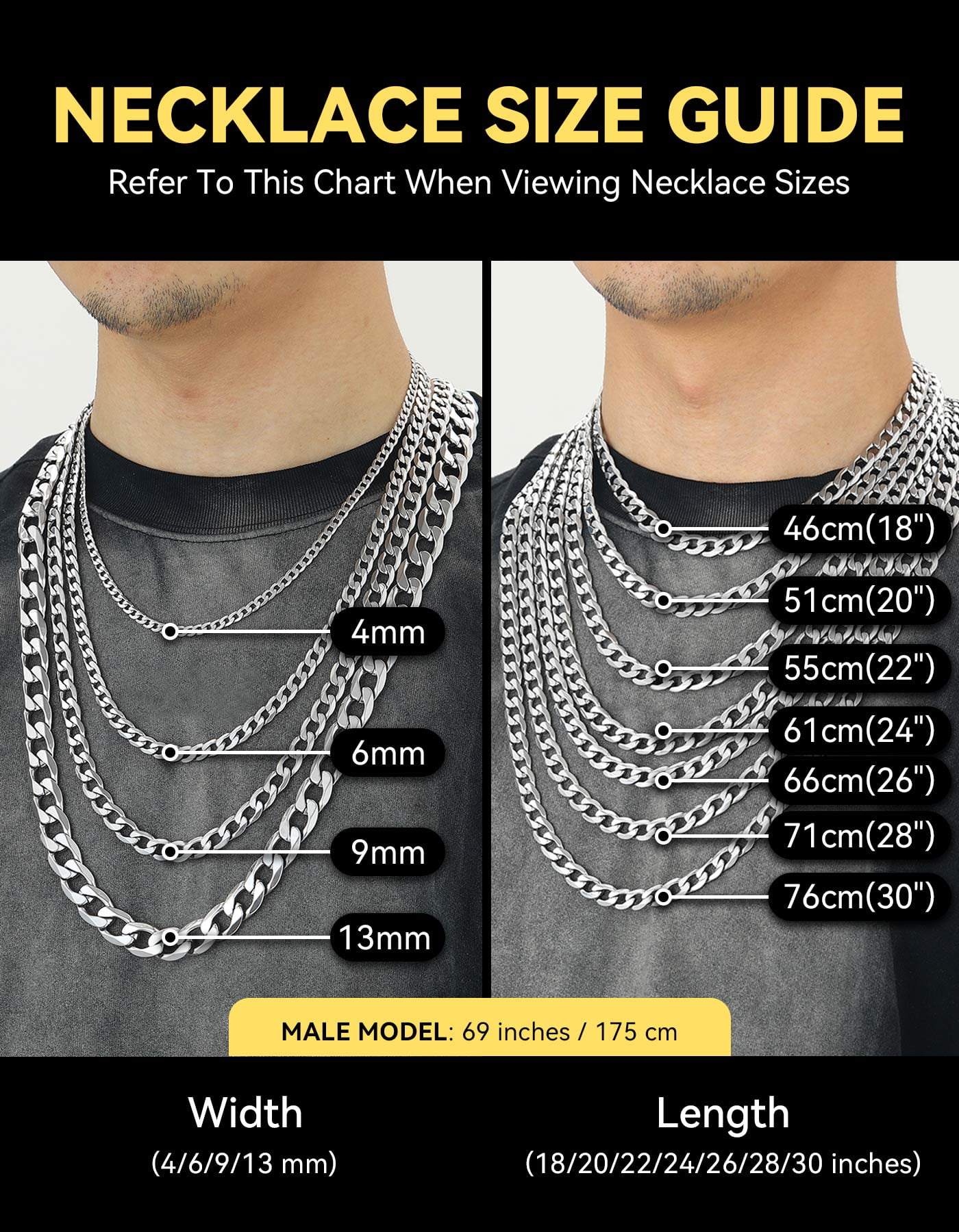 ChainsHouse Mens Necklaces Cuban Link Chain Silver Necklace for Men Women Stainless Steel 6mm Chunky Chains Hiphop Men Jewelry Gift, 28 inches