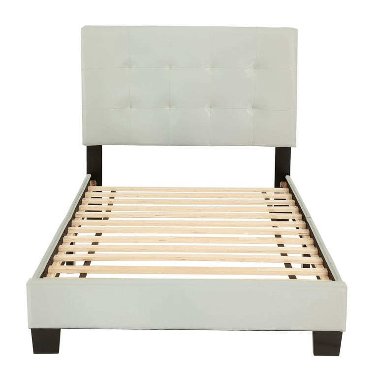 Poundex Furniture Twin Size Faux Leather Bed Frame with Slats in