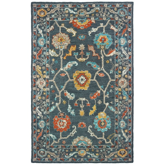 Jules Traditional Oriental Area Rug, Blue/ Gold, 5' x 8'
