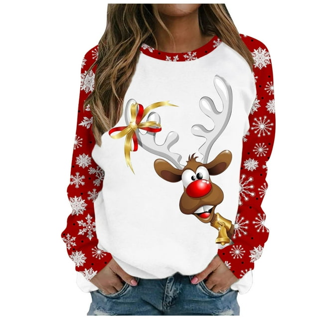 Chandail de Noël pour Femmes Imprimé de Vacances chandail Mi-Long Fermeture Chaude Col Rond Cardigan Manches Longues Chandail de Noël Capuche Veste de Mode