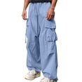 thumbnail image 2 of SBYOJLPB Men's Cargo Pants Solid Color Loose Straight Leg Casual Elastic Waist Drawstring Trousers with Multi-Pocket, 2 of 7