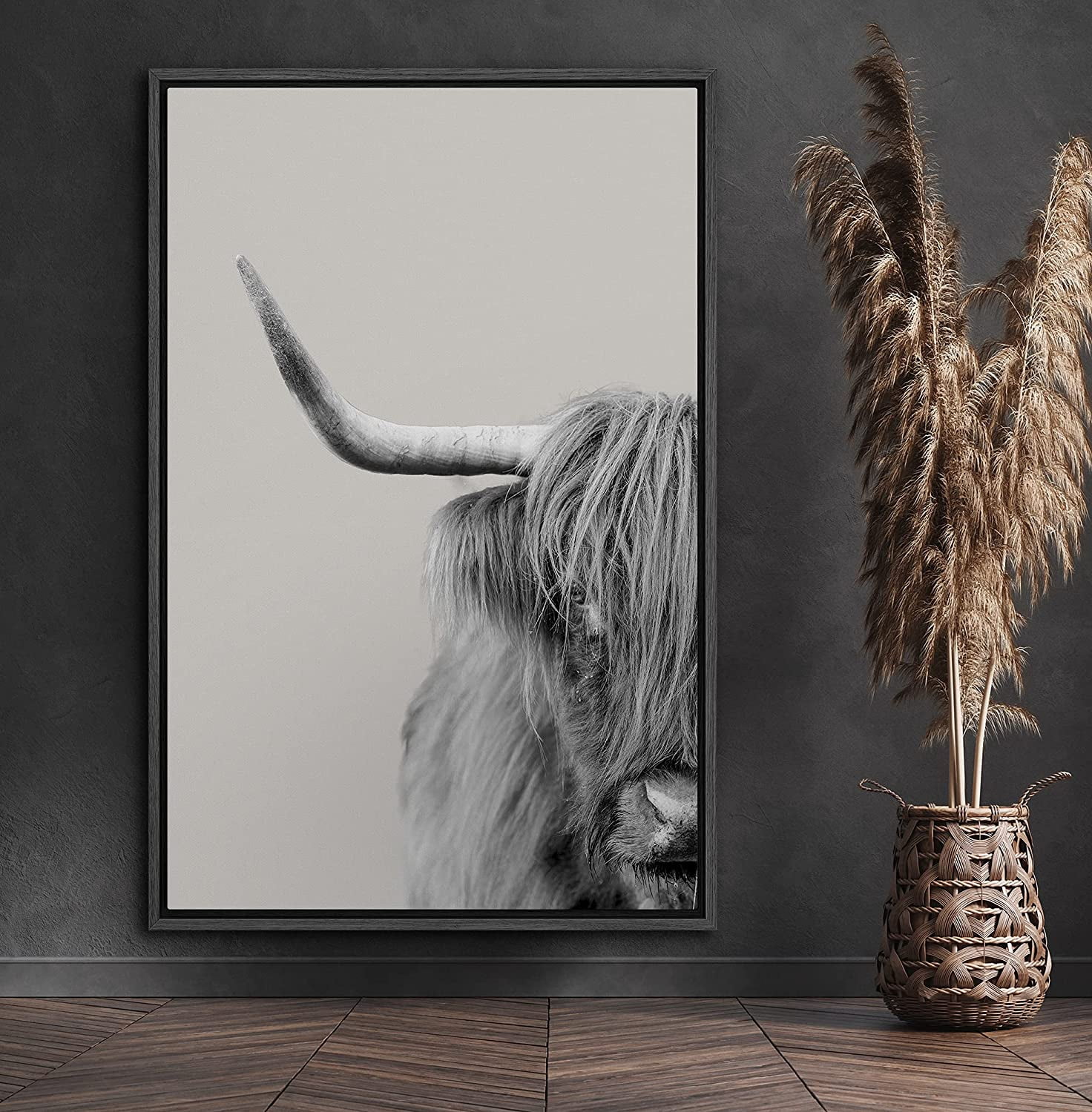 PixonSign Framed Canvas Print Wall Art Half of Shetland Cow Animals  Wilderness Photography Realism Farmhouse/Country Portrait Relax/Calm  Duotone for Living Room, Bedroom, Office - 16"x24" Black - Walmart.com