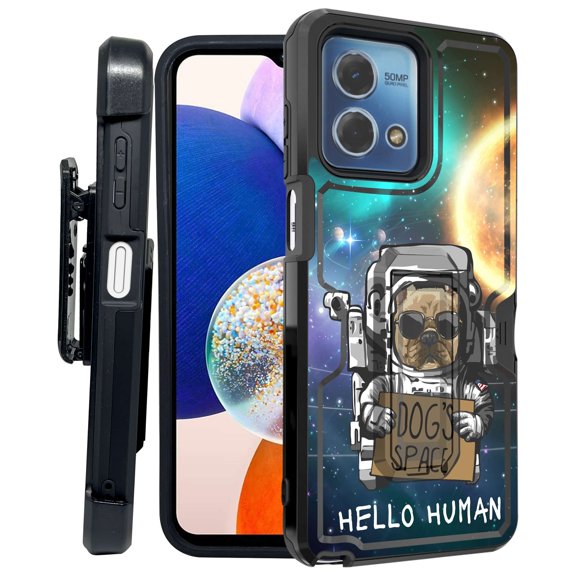ANJ  Rugged Shockproof Kickstand Hybrid Case with Card Slot and Holster   Tempered Glass Cover for Motorola Moto G Stylus 5G (2023) - Space Dog