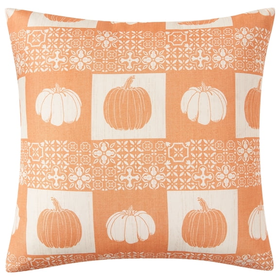 Mainstays 16" x 16" Reversible Decorative Outdoor Throw Pillow, Block Pumpkin