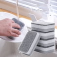 thumbnail image 5 of Nvzi Bloque de esponja de limpieza de tres capas y 5 piezas para utensilios de cocina, paño de limpieza de tazones y ollas, esponja de doble cara gris y blanca para lavar platos, 11 * 7 * 3 cm, 5 of 5