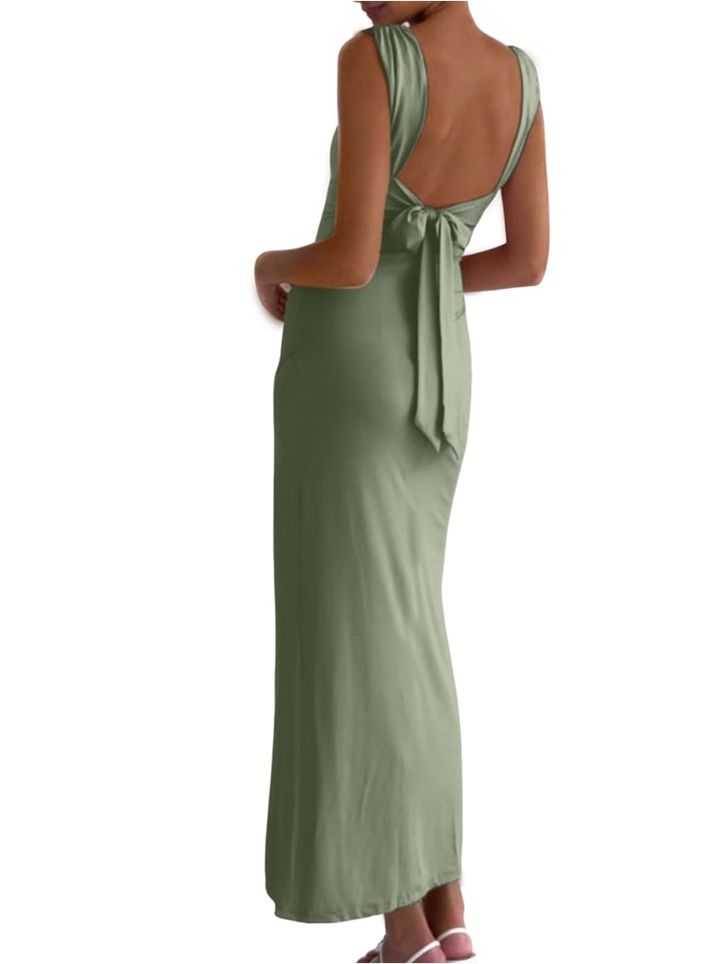 ruched side slip dress Women'S Slip Long Dress Cowl Neck Backless Ruched Bodycon Side Split  Cocktail Party Night Out Dress M