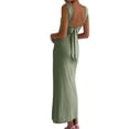 thumbnail image 5 of Women'S Slip Long Dress Cowl Neck Backless Ruched Bodycon Side Split Cocktail Party Night Out Dress Green XS, 5 of 9