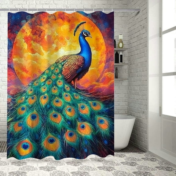 Patifu Peacock Chic Modern Bathroom Decor Shower Curtain with Hooks 100% Polyester Fiber 36"x72