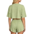 thumbnail image 4 of LEKWK Workout Sets for Women Short Sleeve Crewneck Crop Tops and Elastic Waist Shorts Loose Fit Solid Summer Fashion Athletic Running Gym Outfits, 4 of 6