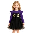 thumbnail image 2 of Zylarhe Girls Halloween Toddler Kids Cosplay Long Sleeve Cartoon Prints Mesh Dress Outfit Dark Purple 3-4 Years, 2 of 9