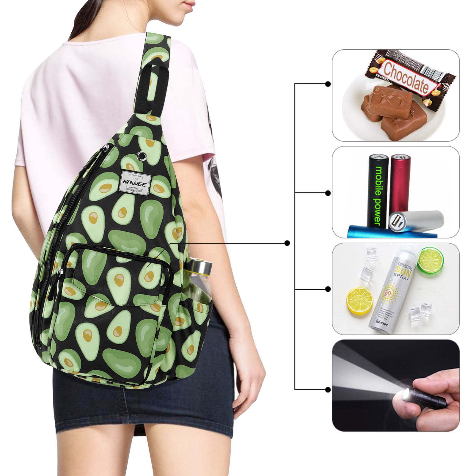 HAWEE Crossbody Sling Bag for Women One Shoulder Backpack for Hiking, Avocado