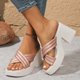 thumbnail image 2 of Bmisegm Women's High Heels Casual Slippers Women Wear Thick Soled Solid Color Slip on Shoes Womens Sandals Summer Rose Gold 7, 2 of 6