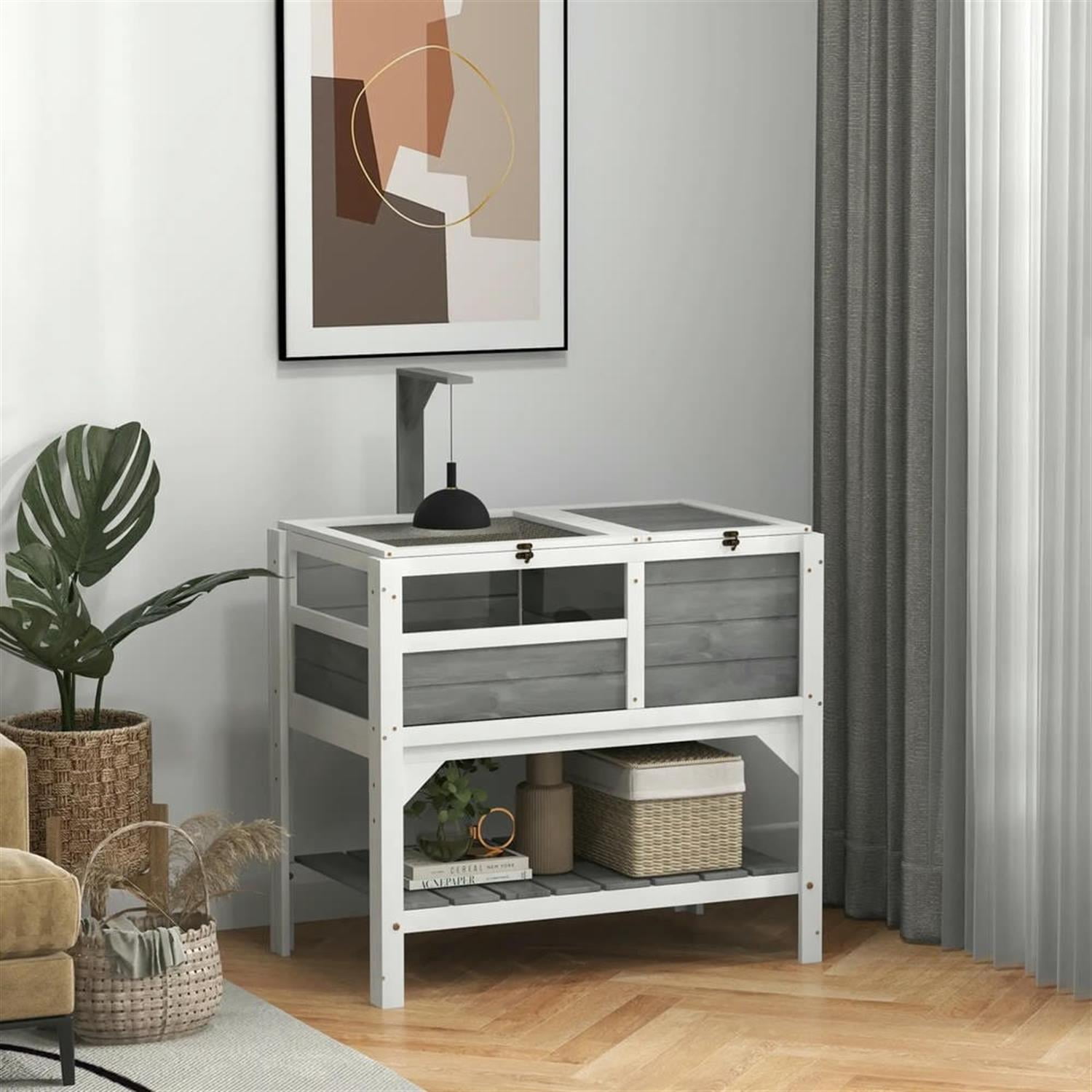 resenkos 40.5" Wooden Tortoise House with Lamp Holder, Shelf Storage, Reptile Cage Enclosure for Turtles, Lizards, Snakes, Small Animal Habitats, Light Gray