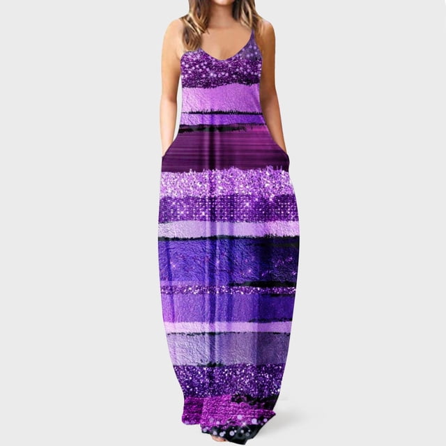 Lenago Robes Formelles Grande Taille pour Femmes Mode Été Sexy Bretelles Taille Mi-Haute Col en V Sans Manches Imprimé Slim Fête Plage Longue Robe Été Plage Robes en Solde