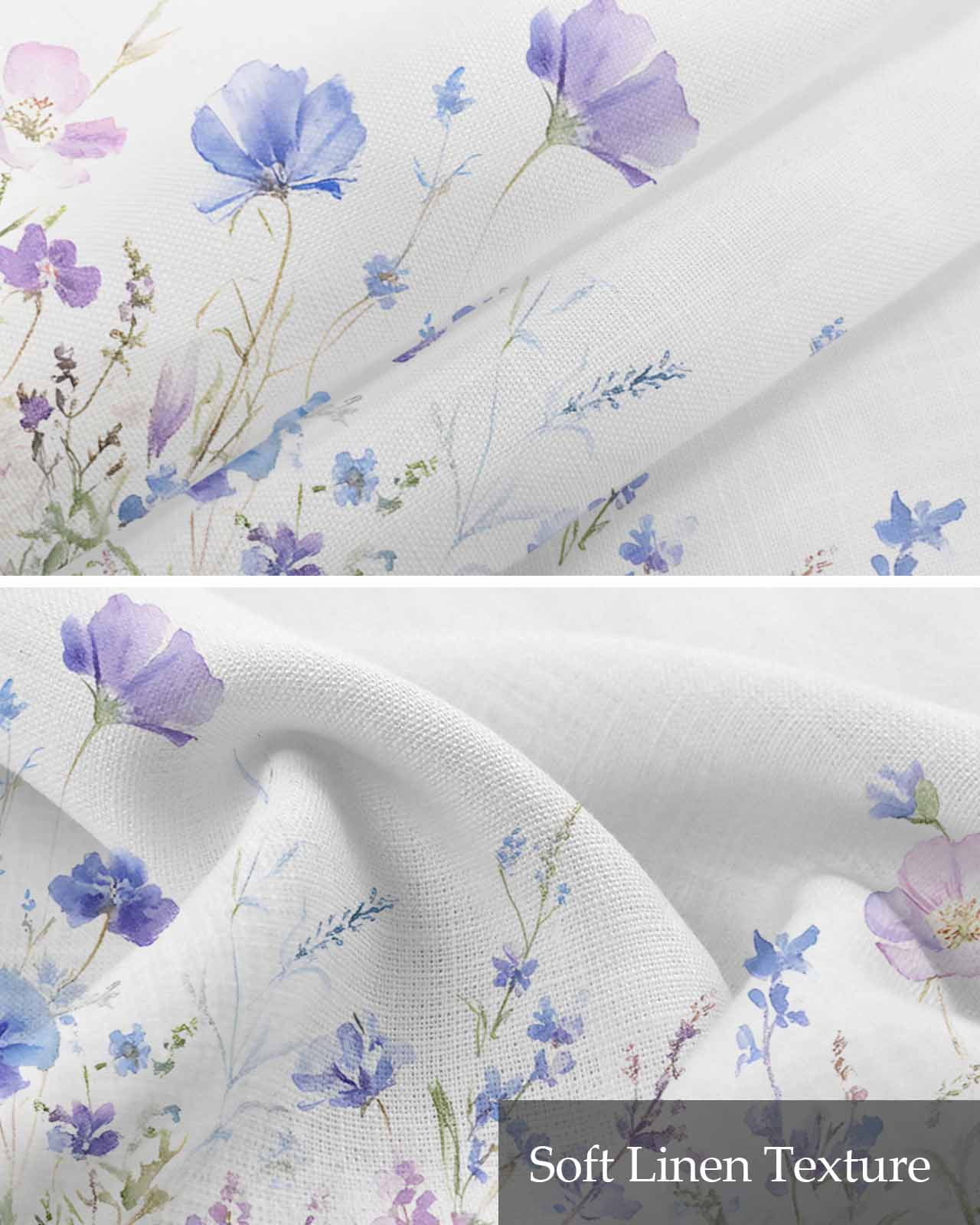 Lavender Flowers Kitchen Valances for Windows Farmhouse Linen Window Valance Curtain for Living Room Window Treatment Spring Blooms Botanicals Garden Floral Valance Rod Pocket Topper, 60 x 18 Inch