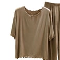 thumbnail image 5 of SHTXOZHI Women's Ruffle Pajama Set Solid Color Comfortable Cropped Pants Soft Breathable Short Sleeve Sleepwear, 5 of 5
