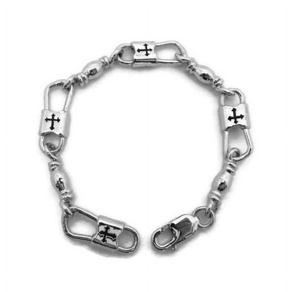 ACTS Bracelet Fishers Of Men .925 Sterling Silver Extra Large Link, Budded Cross Design