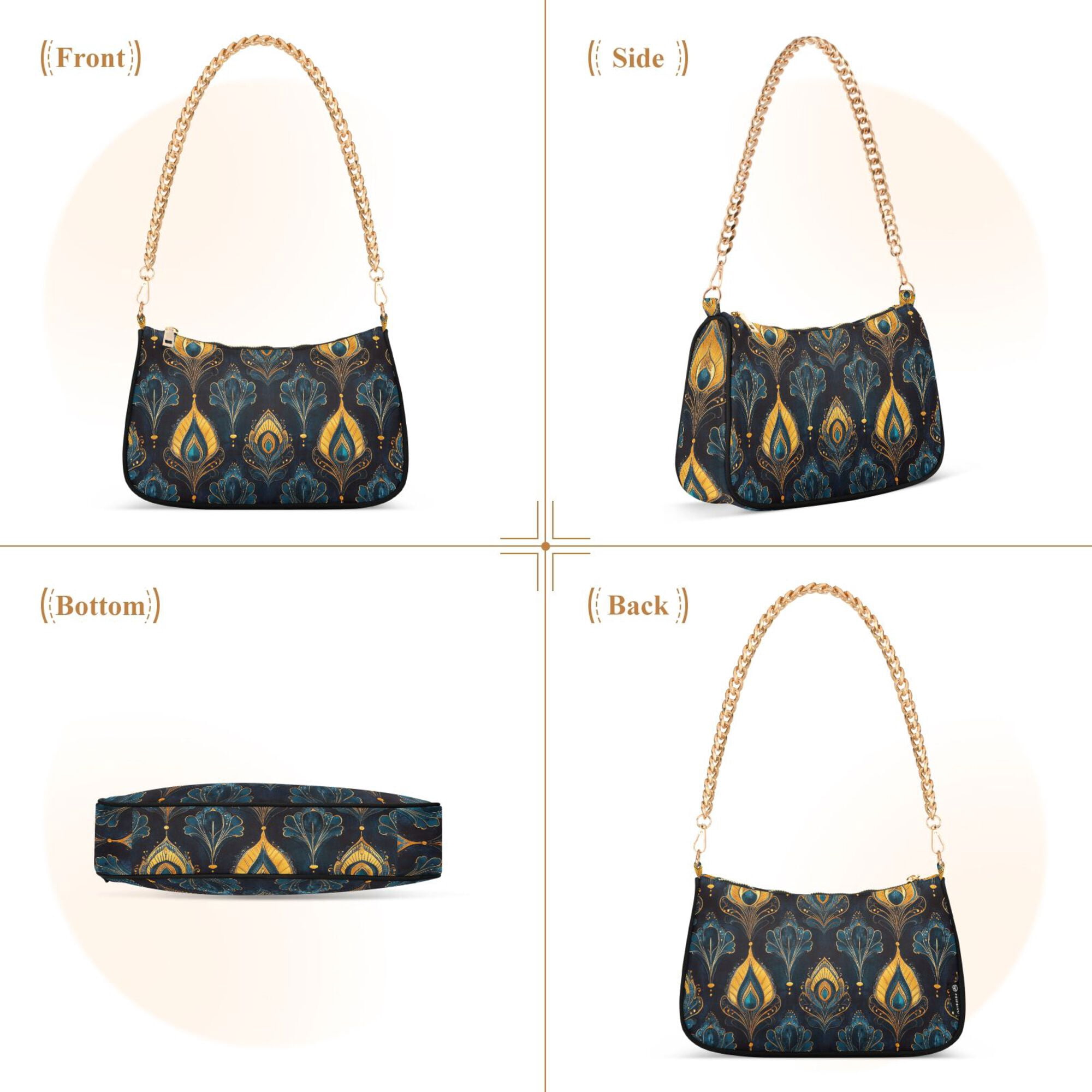FORMRS Womens Shoulder Bag with Chain Strap Clutch Purse Cute Tote Handbag, Navy Blue Art Pattern