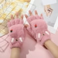 thumbnail image 2 of HNMKIU Winter Half Finger Flip Gloves for Students Children Autumn Thickened Warm Mittens Pink,7-18 Years, 2 of 3