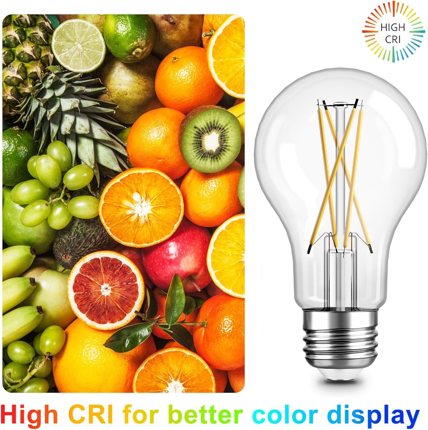 RGHJAR-6 Pack A19 Vintage LED Edison Bulbs, Dimmable Light Bulb 60W Equivalent, High Brightness 2700K Warm White, 8W E26 Standard Base, 800Lumens, CRI80+, Clear Glass Filament Bulb for Home, Farmhous