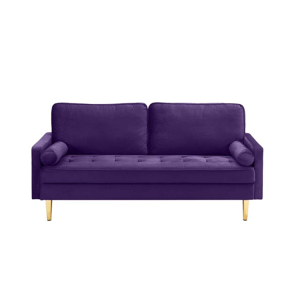LUCKHAO   67" Modern Velvet Loveseat Sofa Couch, Mid-Century Tufted Upholstered Small Love Seat Couch, Small Spaces LoveSeat Sofa with 2 Pillows & 4 Golden Legs