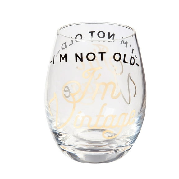 Evergreen Stemless Wine Glass w/box, 17 OZ., I'm not old I'm Vintage