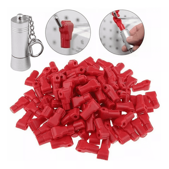 100 Rojo Candado Gancho Exhibidor,1 Llave Magnética Plata