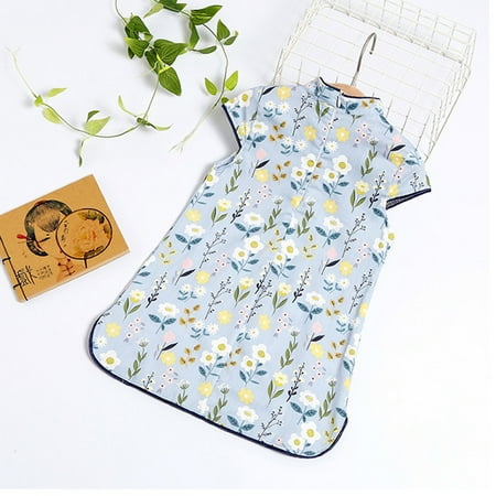 

B91xZ Princess Dress Up Clothes For Little Girls Toddler Kids Baby Girls Floral Cartoon Dress Cheongsam Party Outfits Summer Blue Size 2-3 Years