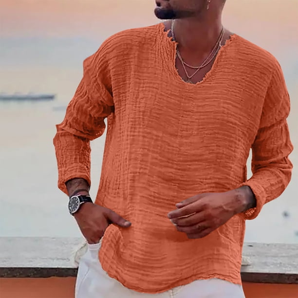 pstuiky camisas de manga larga para hombre, Camiseta de manga larga con cuello en V para hombre, color liso, a la moda Tops de talla grande para hombre m