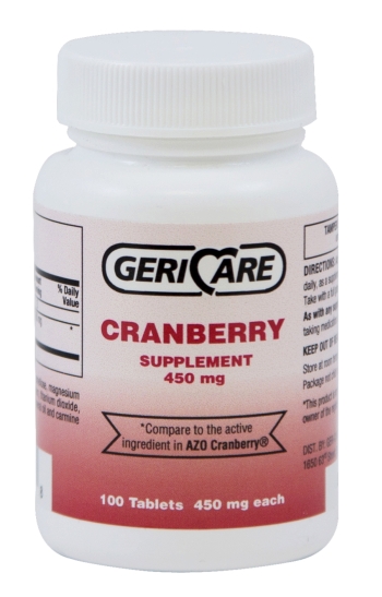 5-Pack Geri-Care 845-01-GCP Cranberry Tablets 450mg. (Set of 5 Bottles of 100)