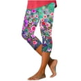 thumbnail image 3 of DDAPJ pyju Womens Floral Print Capri Leggings Boho Summer Cropped Pants High Waisted Stretch Yoga Capris Buttery Soft Casual Workout Tights Green XXXL, 3 of 6