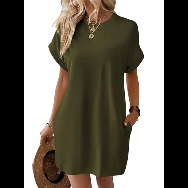 Vestidos de Verano para Mujer, Moda 2025, Minivestido de Corta, Verde , Talla L