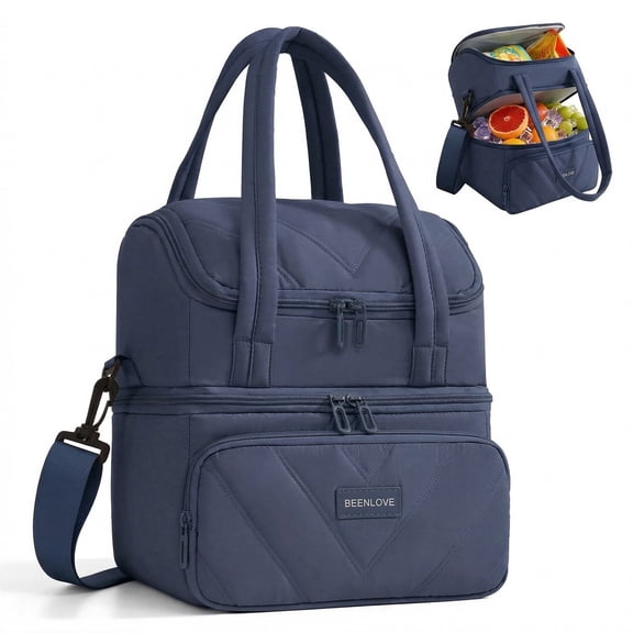 Insulated Lunch Box & Lunch Bag for Women Men, Water Resistant Reusable Double Deck Large Cooler Bag for Work Travel Outdoor, 12L,DarkBlue