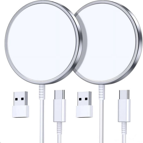 OANDYS 2 Pack Fast Wireless Charger for iPhone 15/14/13/12 /AirPods 3/2(Silver Magsafe Charger)