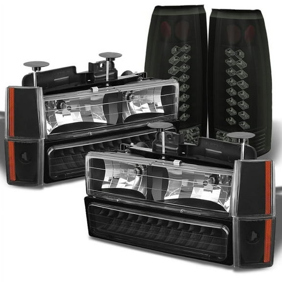 AKKON - For Chevy C 1500/2500/3500 GMC Yukon Sierra Black Headlight LED Bumper  LED Black Smoked Tail Light