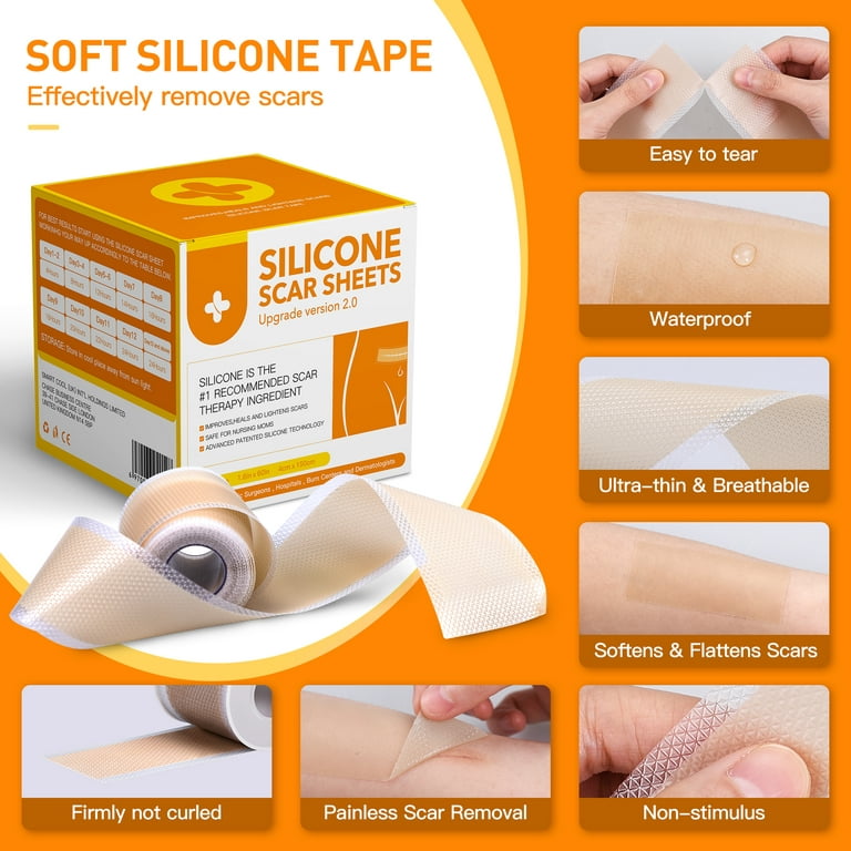 Silicone Scar Sheets (1.6 X 60), Medical Silicone Scar Tape Roll, Strips,  Patch, Bandage - Scars Removal Treatment - Keloid Scar Silicone Sheets for  C-section, Surgery, Burn and Keloid 