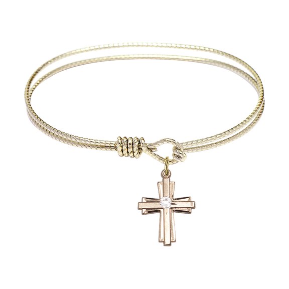 6 1/4 inch Oval Eye Hook Bangle Bracelet w/ Cross medal charm w/ April Crystal Swarovski Crystal
