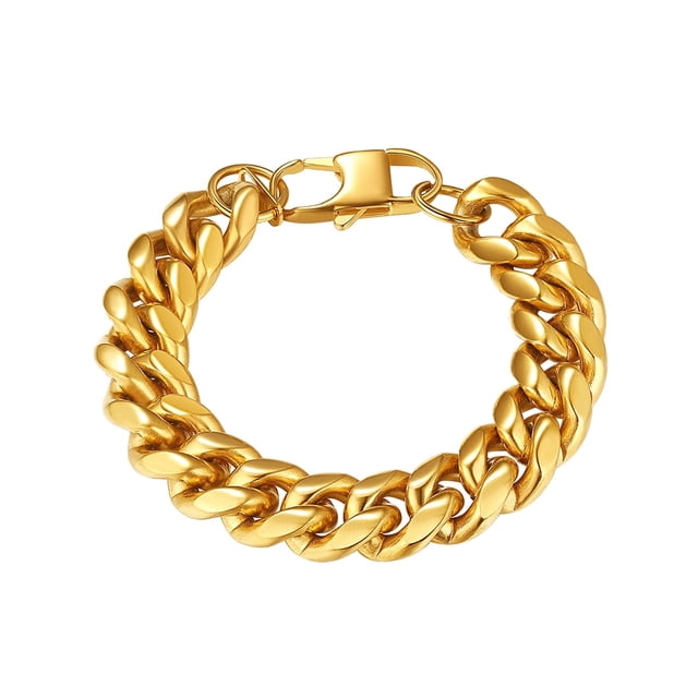 Pulsera de eslabones cubanos PROSTEEL para hombre, cadena de oro de 14 mm, 19 cm