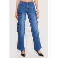 thumbnail image 3 of Women's Star Applique Acid Wash Straight Leg Cargo Jeans, 3 of 4