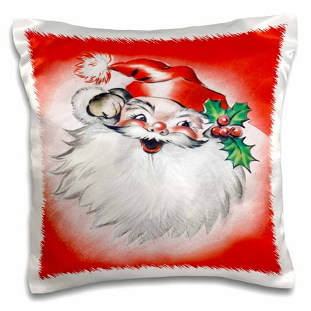 Holly And Berries 3dRose Smiling Retro Santa Clause with Holly Leaves and Bright Red Berries, Pillow Case, 16 by 16-inch ()