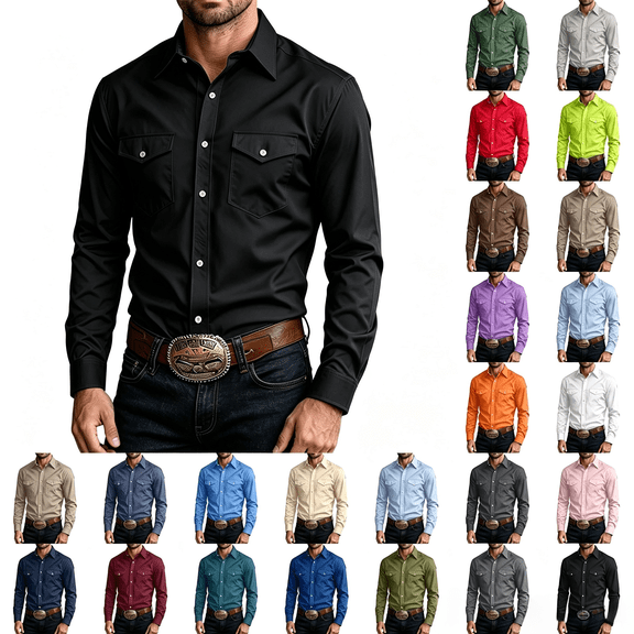 gbyLJF Men's Western Shirts with Pockets Vintage Classic Button Down Cowboy Shirt Long Sleeve Casual Work Shirts
