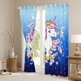 thumbnail image 2 of Manfei Dreamy Unicorn Child Black Out Curtains, Pink Cherry Blossoms Flower Curtains Pack of 2 (42x63 Each), Blue Glitter Stars Print Bedroom Curtains, Curtains Blackout Bedroom Decor, 2 of 6