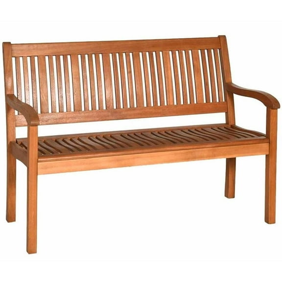 Pemberly Row 50" Eucalyptus Two Person Outdoor Garden Bench w/ Armrest - Natural