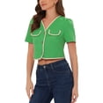 thumbnail image 4 of Unique Bargains Veste à Bordure Contrastée pour Femmes Col en V Manches Courtes Blazer de Travail Vert TP, 4 of 6