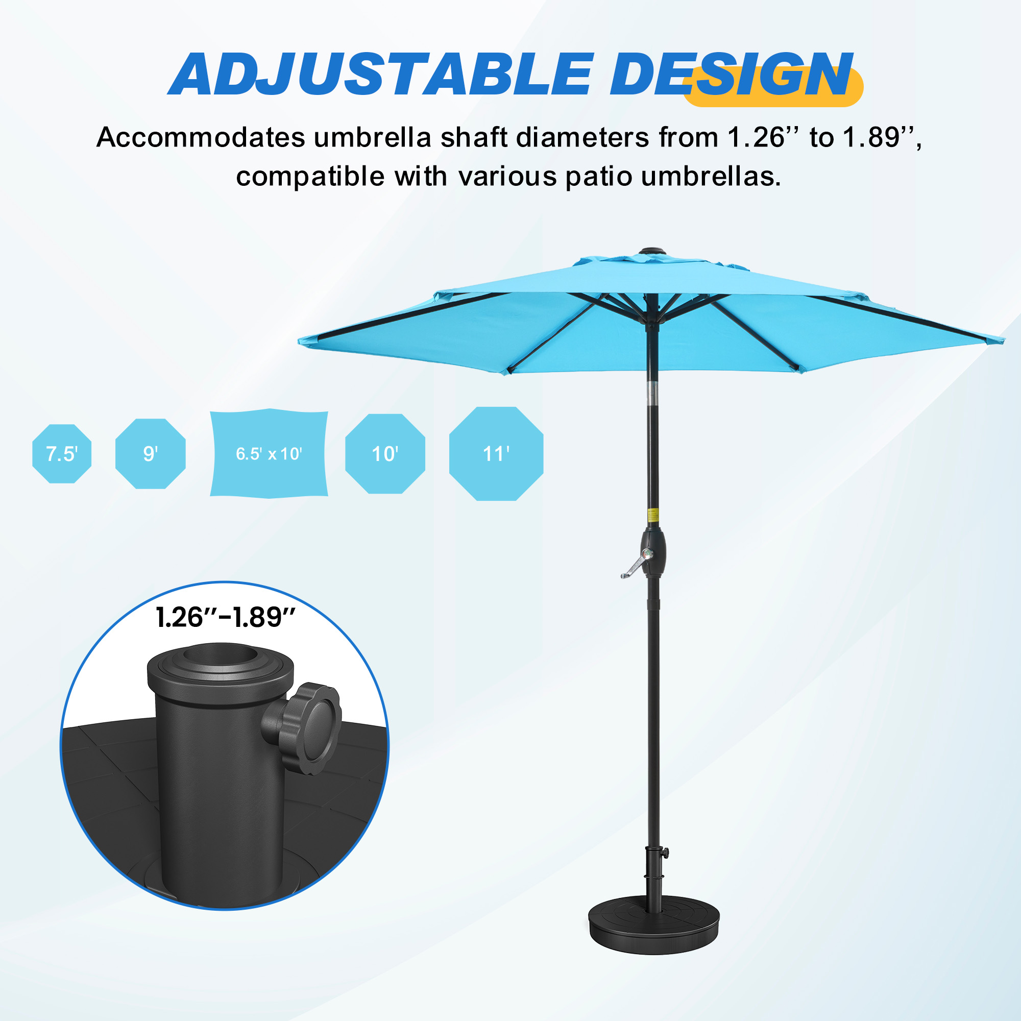 CozyHome Foldable Umbrella Base With 15-18.9in Outdoor Umbrella for Patio, Black